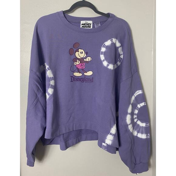 NWT DISNEY SWEATSHIRT PURPLE TIE DYE WHITE MICKEY FRIENDS PULLOVER DROP SHOULDER - Picture 1 of 16